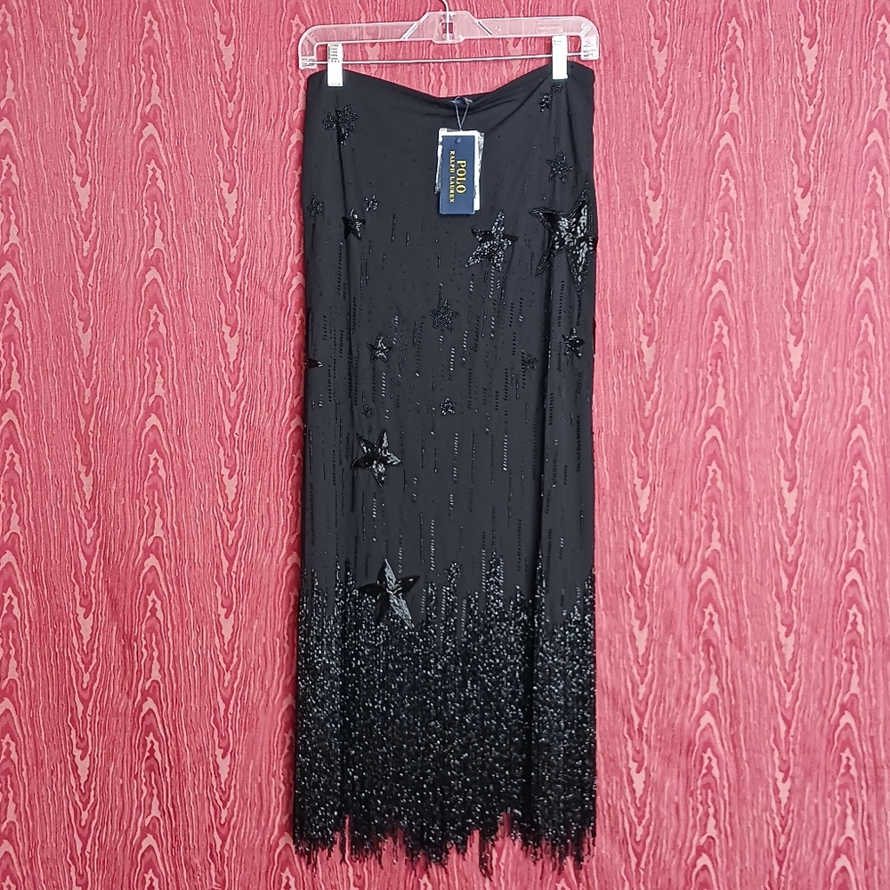 POLO RALPH LAUREN Black Long Beaded Skirt Women's Sz 6 NWT RETAIL PRICE $998